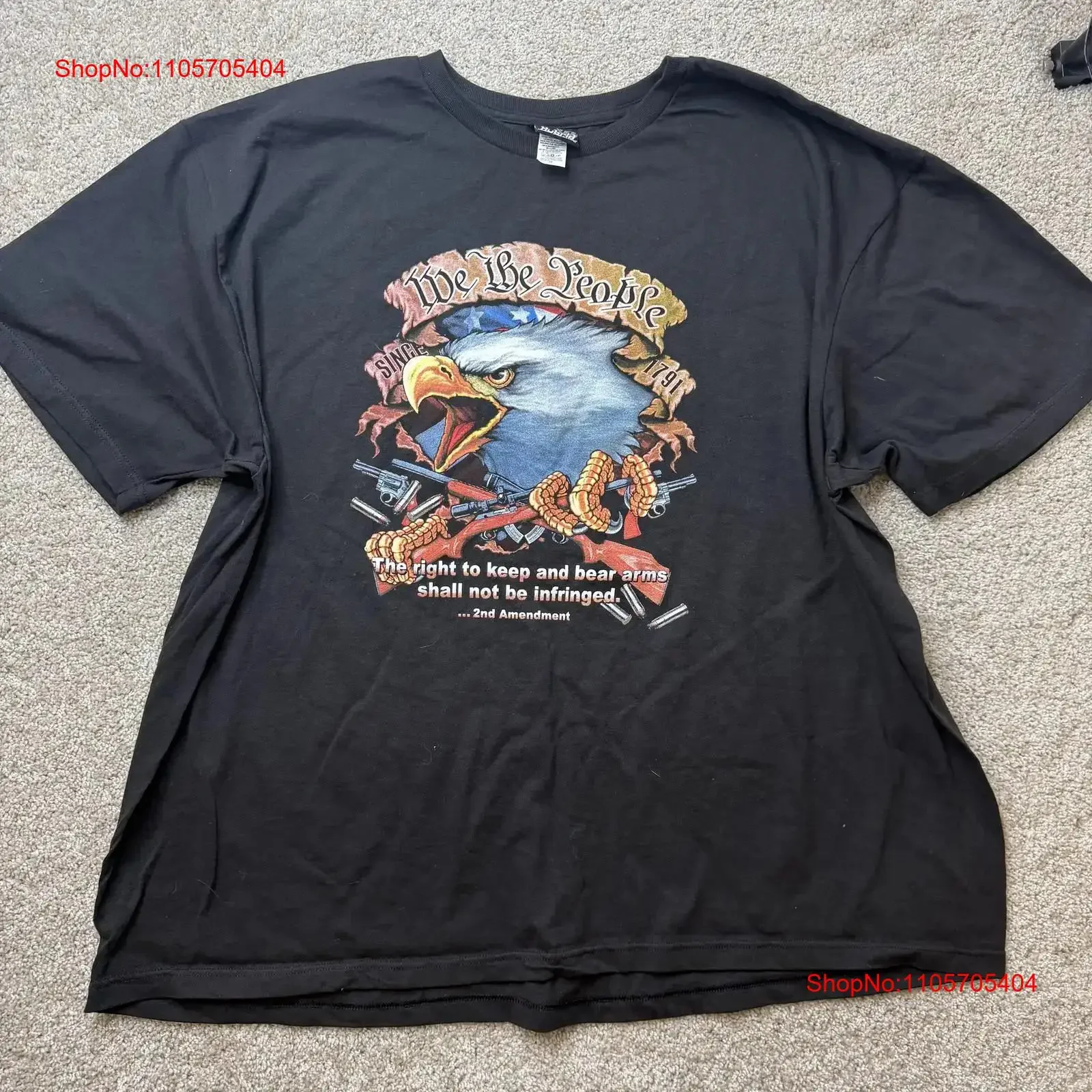 Y2K Hybrid T Shirt Mens 4XL Black We The People Eagle 2nd Amendment long or short sleeves vintage Washed Comfortable Casual