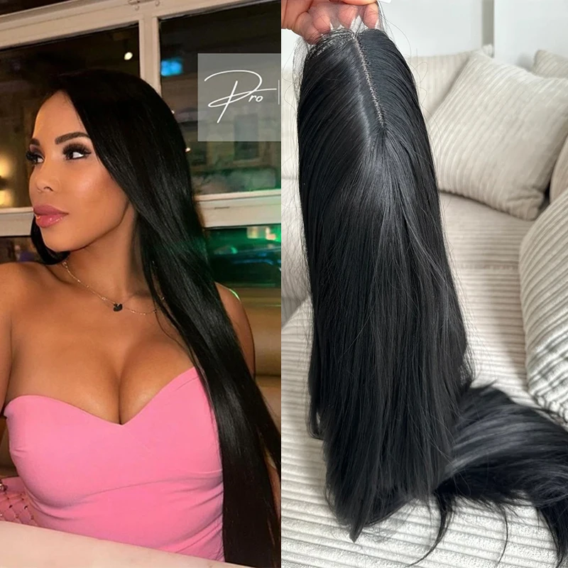 Black Synthetic Lace Front Wig Long Straight Black Lace Front Synthetic Wig Pre Plucked Natural Hairline Glueless Heat Resitant