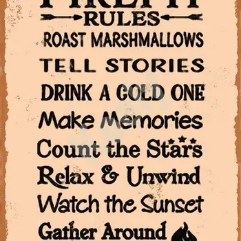 Keely Fire Pit Rules 금속 빈티지 주석 사인 벽 장식, 카페 바 레스토랑 펍, 남자 동굴 장식, 12x8 인치