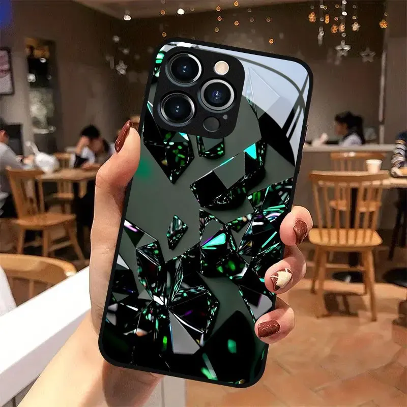 Deep Green Crystal Shard Design Phone Case for  iPhone 18 17promax /16/15/14/13/12ProMax/11/11Pro Anti-drop protection