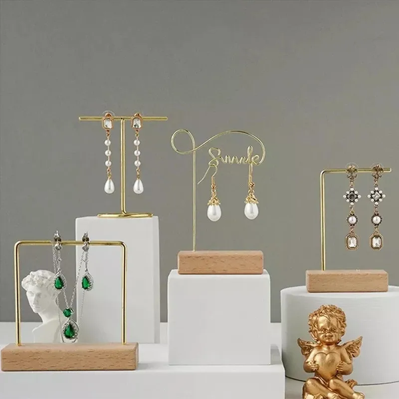 

Jewelry Display Stand Simple Style For Bracelet Ring Necklace Earring Support Wooden Base Metal Storage Rack Decorate Ornament