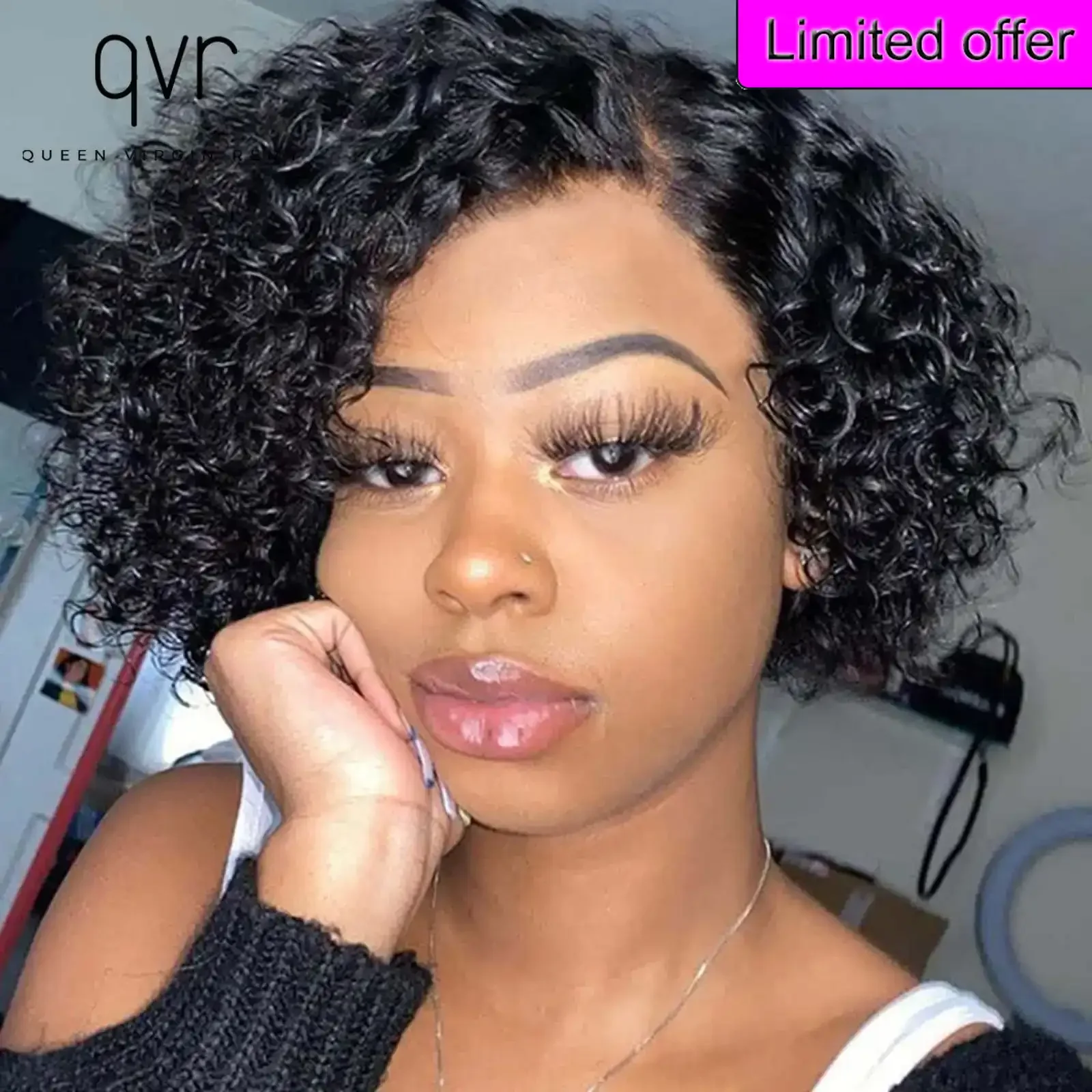 

Короткий вьющийся парик Боб - 13x6x2 Человеческие волосы на кружеве спереди - Стрижка пикси Глубокая волна Предварительно выщипанная линия волос Готов к ношению