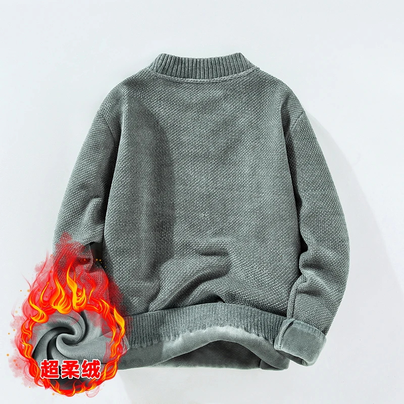 Casual Men's Round Neck Thickened Sweater Autumn and Winter New Handsome Printed Letter Long Sleeved Loose Fitting Knitted Tops