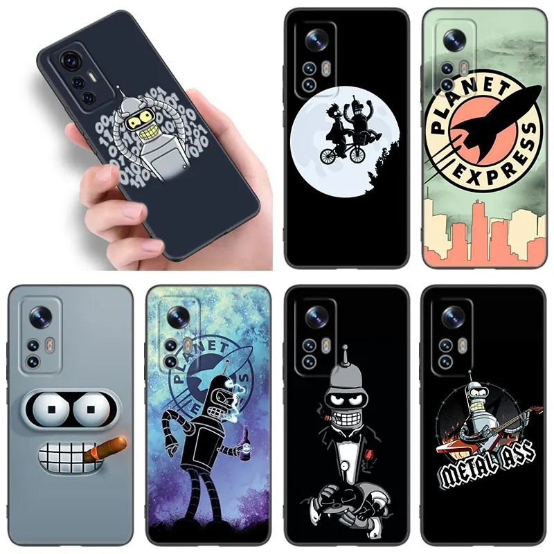 Cute F-Futuramas Black Silicone Phone Case For Xiaomi 10T 11 Lite 11T 12S 12X 13T 14 Pro A1 A2 POCO M3 M4 M6 X3 NFC X5 Pro F3 F5