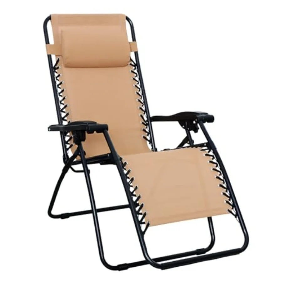 

Outdoor Patio Zero Gravity Folding Reclining Lounge Chair with Padded Headrest Pillow, Adjustable Lawn Chair for Outside, Weath