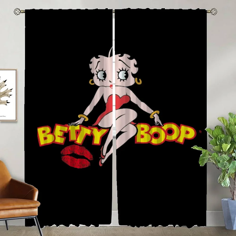 Partition Bettys Boops Tulle For Bedroom Curtains Child Room Home Interior Curtains 2 Pieces Window Curtain Shades Living Camera