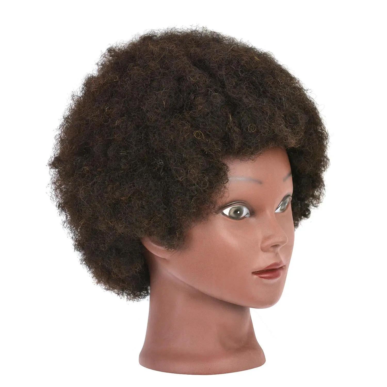 Cabeza de maniquí Afro para practicar estilos de cabello 100% cabeza de muñeca de cabello humano con soporte de abrazadera para peinado trenzado, 1 ud.