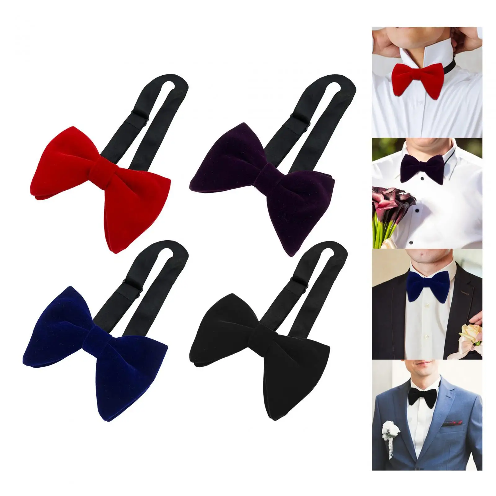 Men's Velvet Bow Tie for Adults Pre Tied Solid Color Oversized Bow Tie Adjustable Bowtie for Party Tuxedo Wedding Business Gift