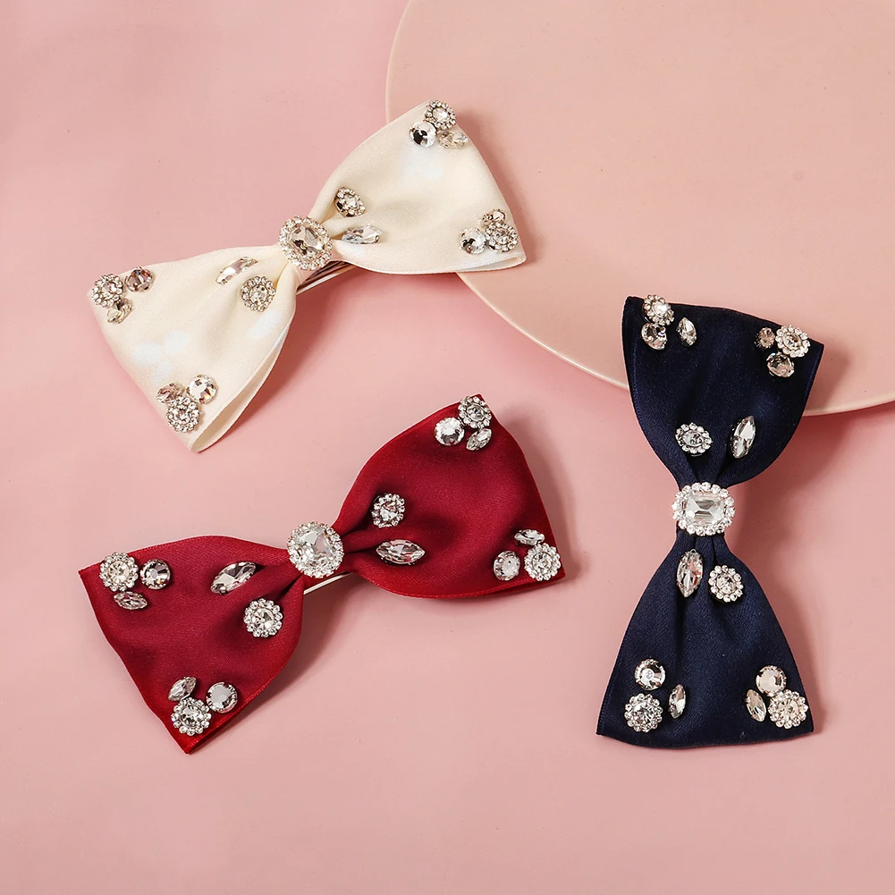 Fashion Bowknot Hair Clip Korean Big Bow Barrettes Rhinestone Headwear Kawaii Hair Accessories for Women Christmas Gift