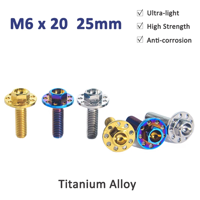 

1pcs Titanium Alloy Bolt M6x20/25mm Gasket Integrated Hexagonal Flange Head Screw for Bicycle Decoration Repair Motorcycle Shell