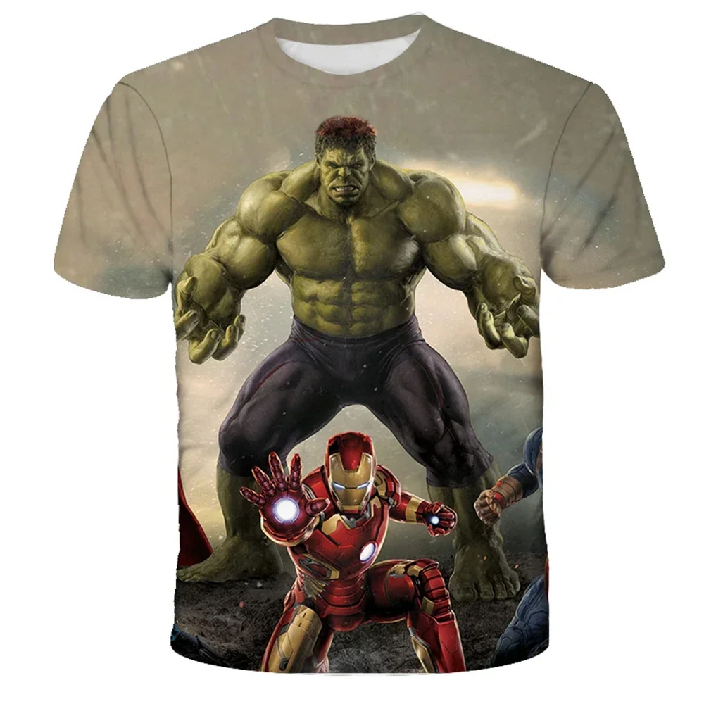 Camisetas con estampado 3D para niños, Top de dibujos animados de Hulk, Kawaii, Spiderman, Capitán América, Verano