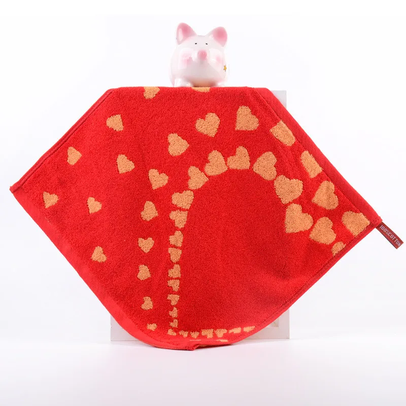 1Pcs 35x35cm Love Heart Wedding Cotton Square Scarf Bride Happy Handkerchief Gift Soft Red Hand Face Towel