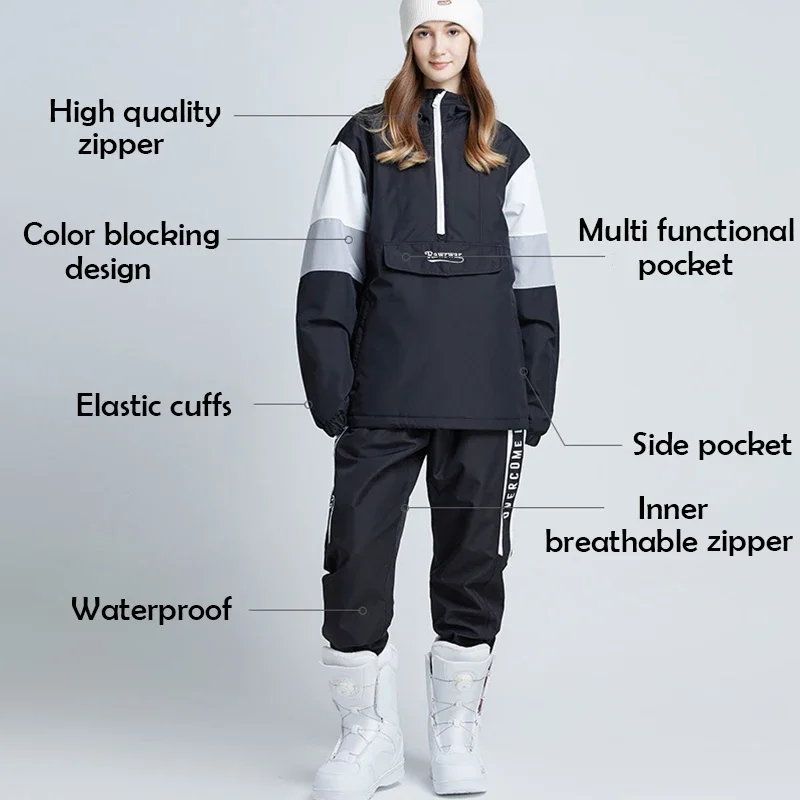 Conjunto de esqui impermeável e à prova de vento para homens e mulheres, jaqueta snowboard, calça quente, roupa de neve, snowboard, fêmea, casal, novo