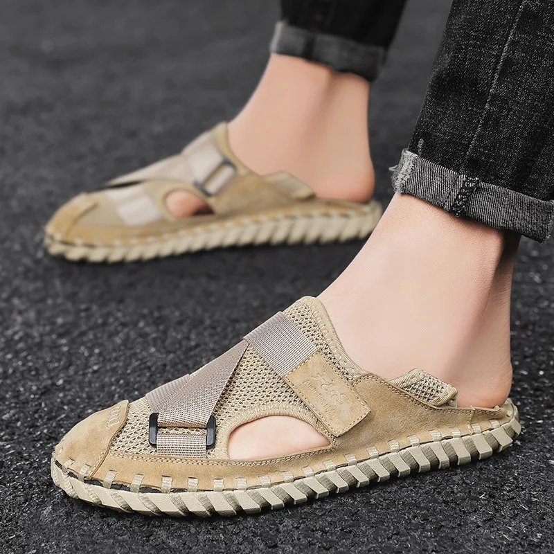 Men Sandals Summer Designer Casual Beach Shoes Male Outdoor Slippers Sport Leather Non-Slip Loafers Luxury Flats Plus Size 47
