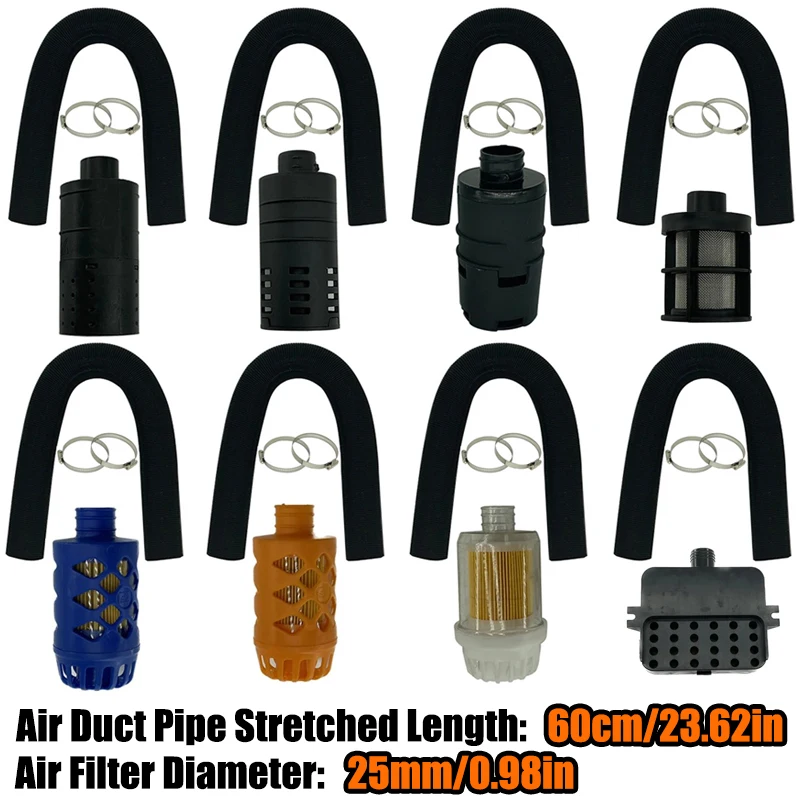 

Воздушный фильтр-глушитель 25 мм для дизельного отопителя с зажимом, впускной патрубок 0,6 м, воздуховод для Eberspacher Webasto