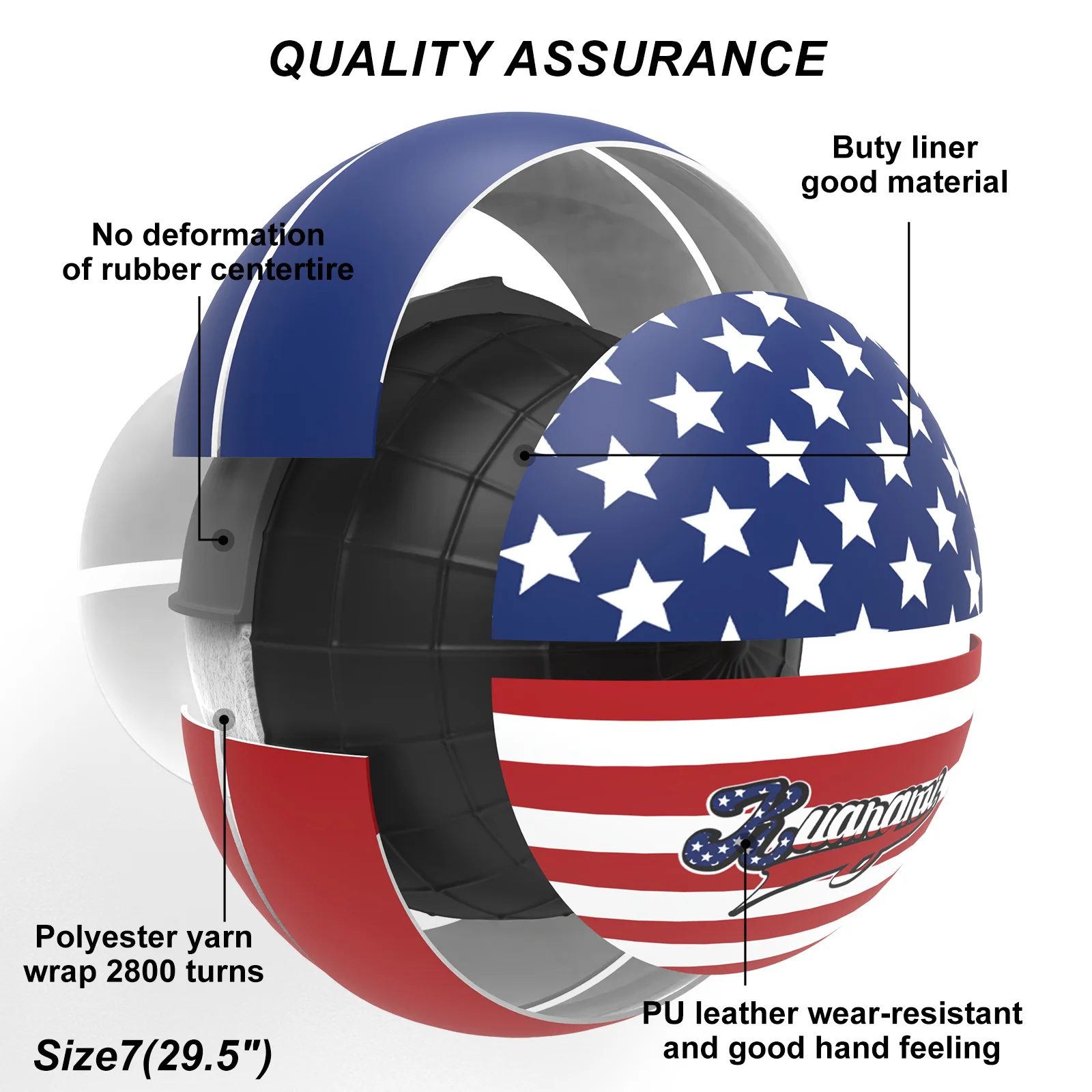 Bola Basket PU Kuangmi Size 7 - สไตล์อเมริกัน รู้สึกหนังคุณภาพสูง ด้ามจับดีเยี่ยมสําหรับการฝึกในร่ม/กลางแจ้ง KMBB623AA