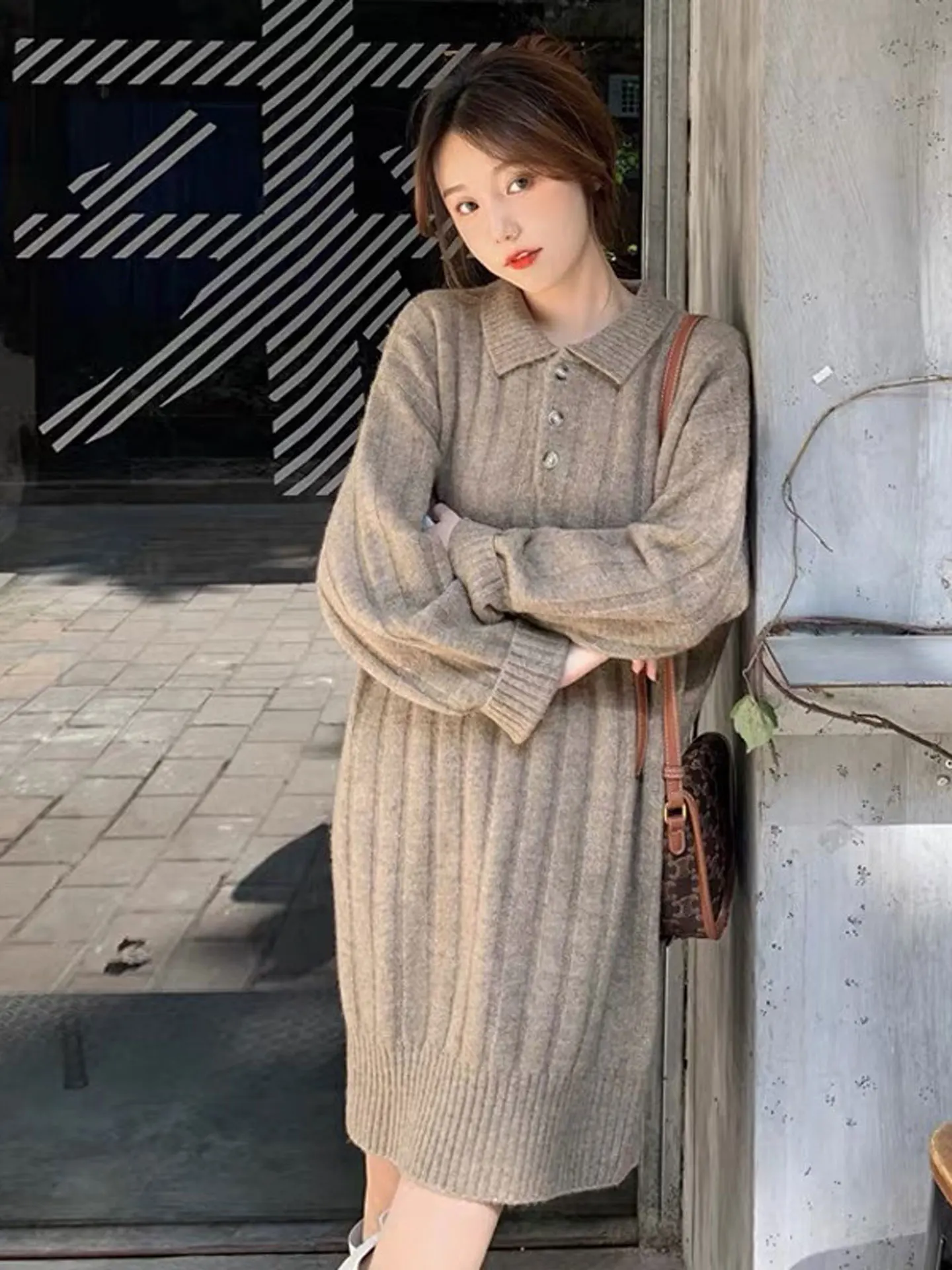 

Длинный свитер, юбка, женский свитер из чистого кашемира, высококачественное осенне-зимнее трикотажное платье с лацканами