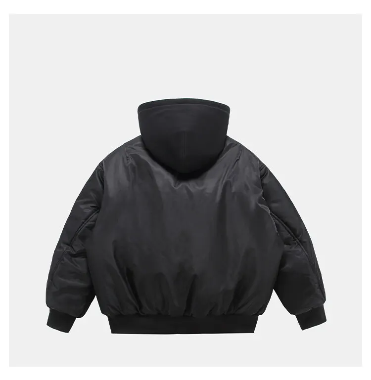 Fake Two Pilot Cotton Jackets Mens Winter New High Street Trend Thickening Hooded Bomber Coats Multiple Pockets Short Parkas