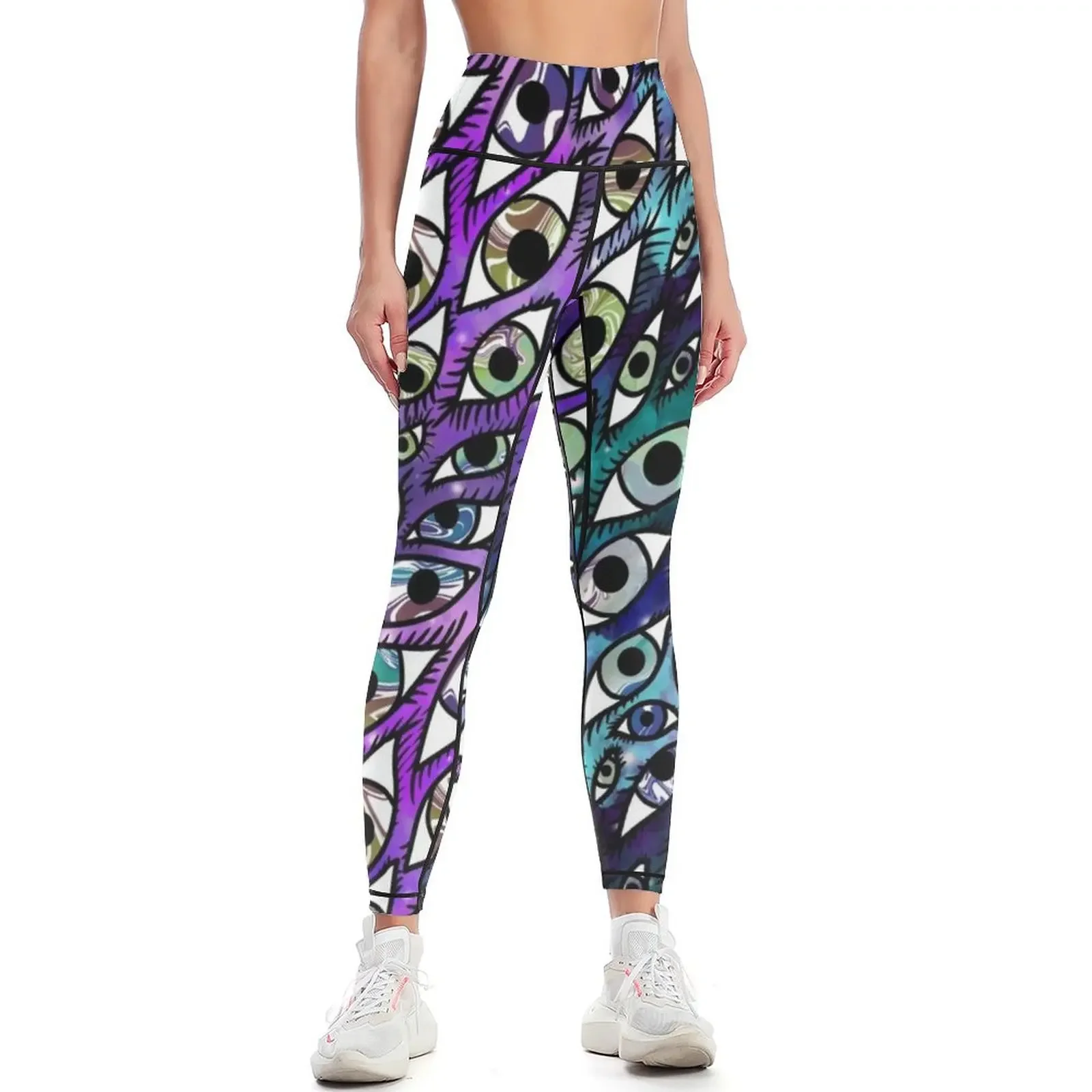 

Trippy Galaxy Rainbow Swirl Eyes Purple and Oil Slick Rainbow Leggings harem pants fitness set gym Womens Leggings