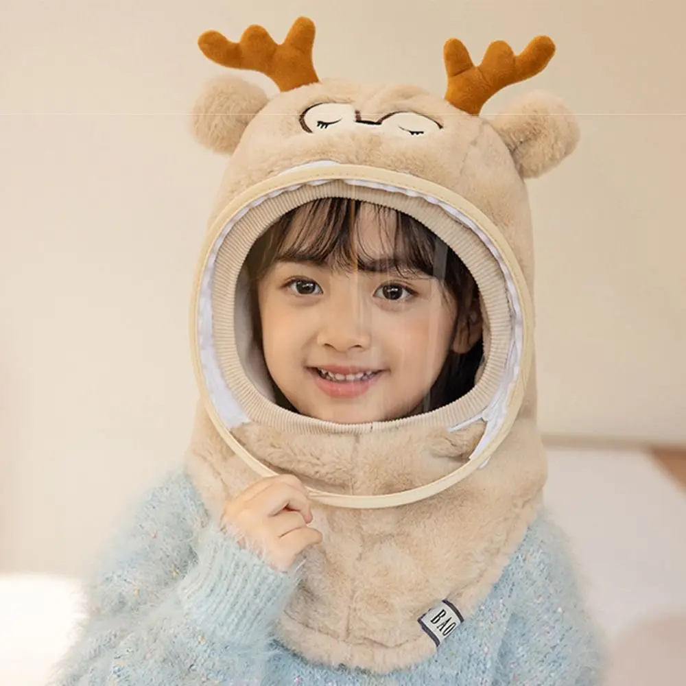 Cartoon Kids Mask Integrated Hat Full Face Mask Warm Shawls Head Caps with Face Shields Detachable Windproof