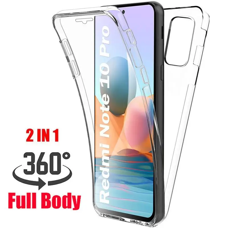 360 Full Body Protection Clear Soft Silicone TPU Case Cover For Xiaomi Redmi Note 10 10S Front+Back Cover For Redmi Note 10 Pro