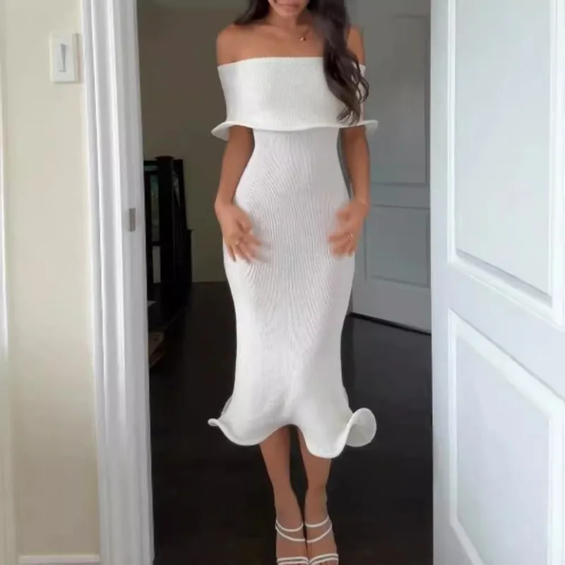 Dress Women's Off-the-shoulder Fitted Seductive Sleeveless Solid Colour New Comfortable Minimalist Casual Versatile Distinctive