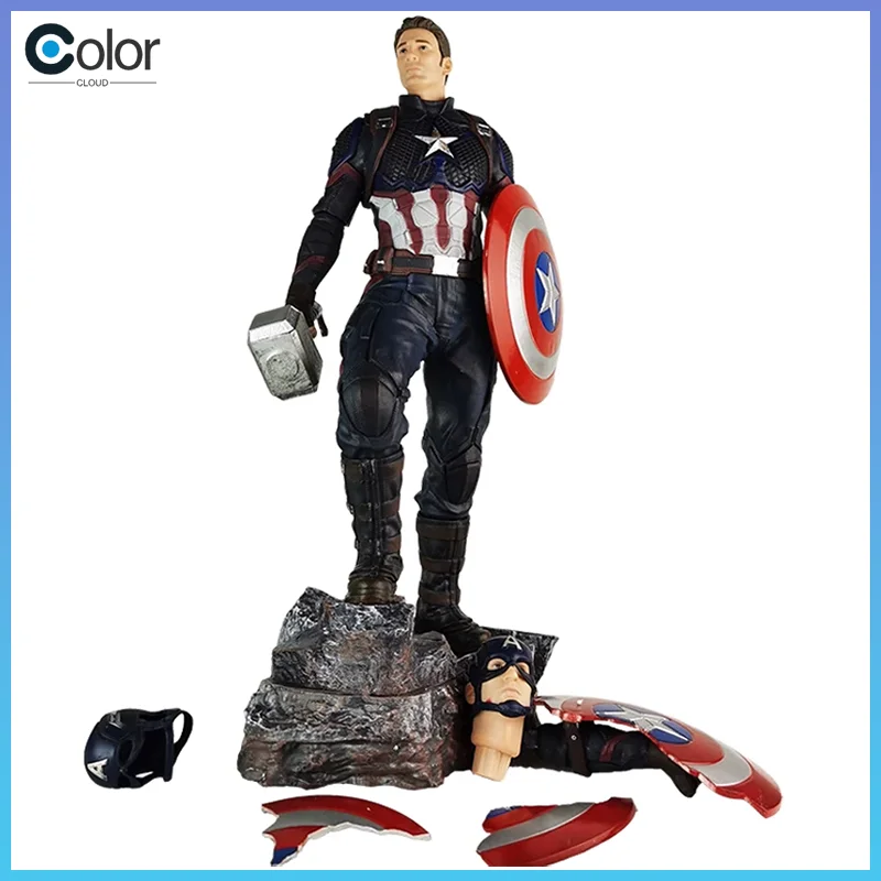 

42cm Captain America Figure Double Head Sculpture Interchangeable Heads Standing Model Statue Desktop Decoration Gift