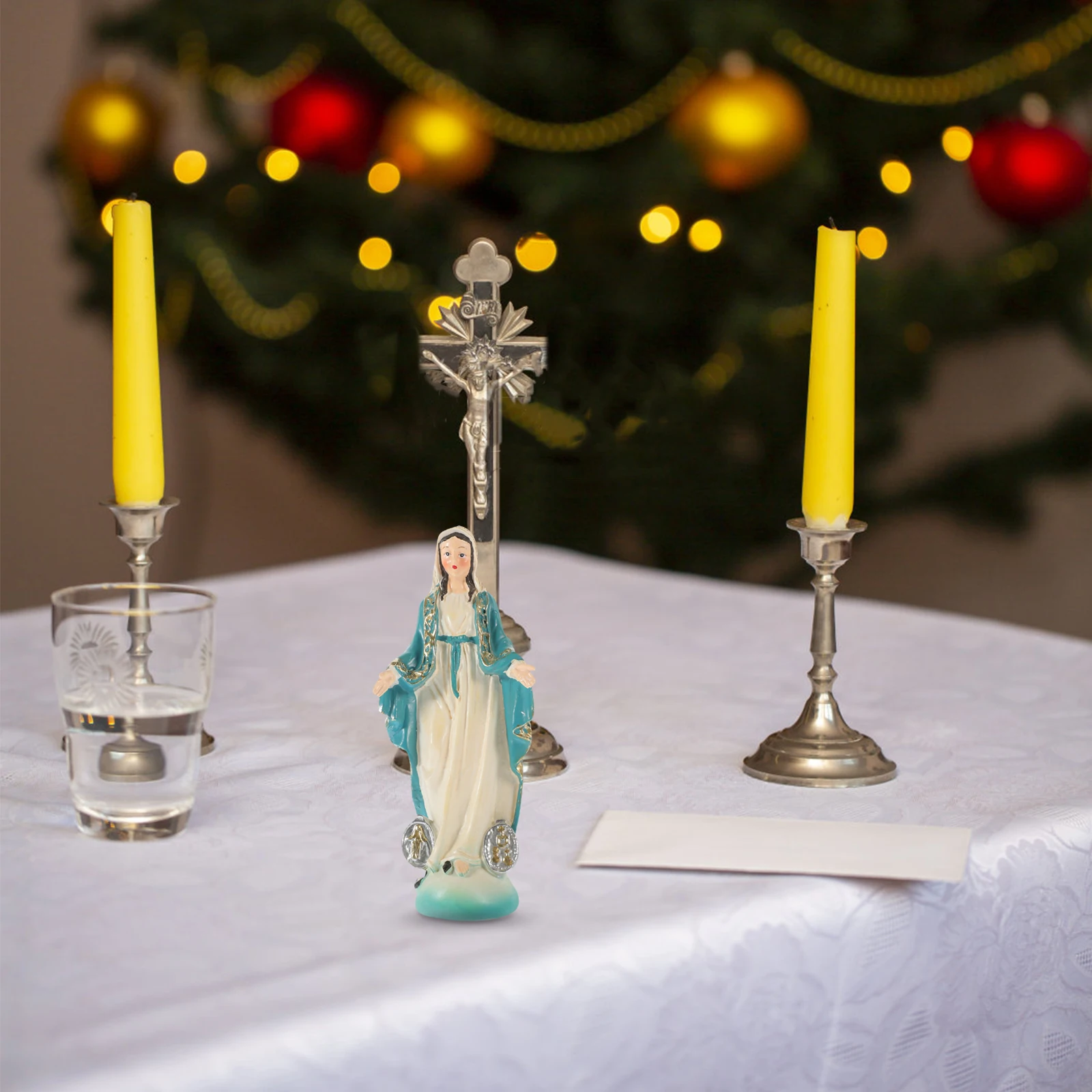 

Resin Ornament Religious Decor Vivid Appearance Compact Size Mary Statue Miniature Mary Resin Craft Decor