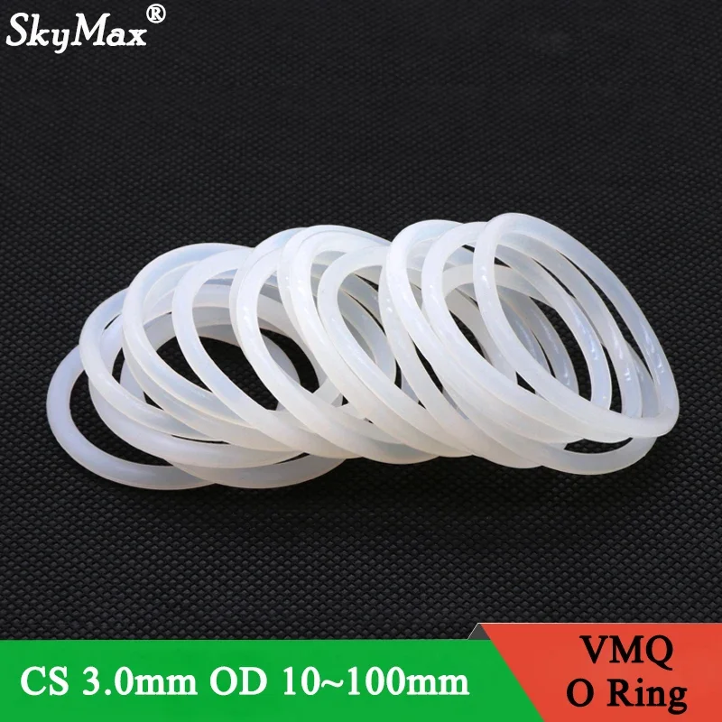 

10Pcs VMQ O Ring Seal Gasket Thickness CS 3mm OD 10~100mm Silicone Rubber Insulated Waterproof Washer Round Shape White Nontoxi