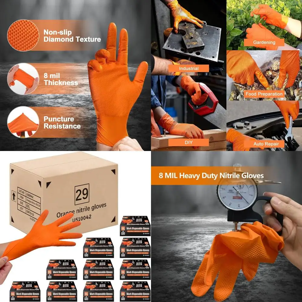 

Прочные одноразовые нитриловые перчатки оранжевого цвета толщиной 8 мил с рельефной ромбовидной текстурой для промышленного использования