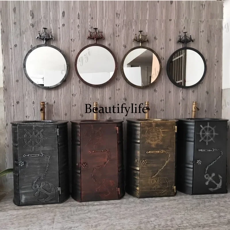 retro industrial style old wrought iron wash basin wash table integrated column basin leisure creative bar KTV