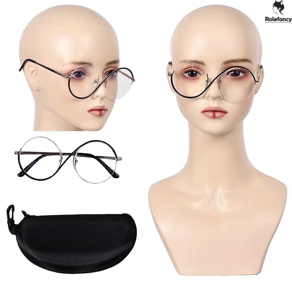 Elphaba Cosplay Glasses with Protective Case Roleplay Round Frame Eyewear Halloween Carnival Costume Accessory Disguise