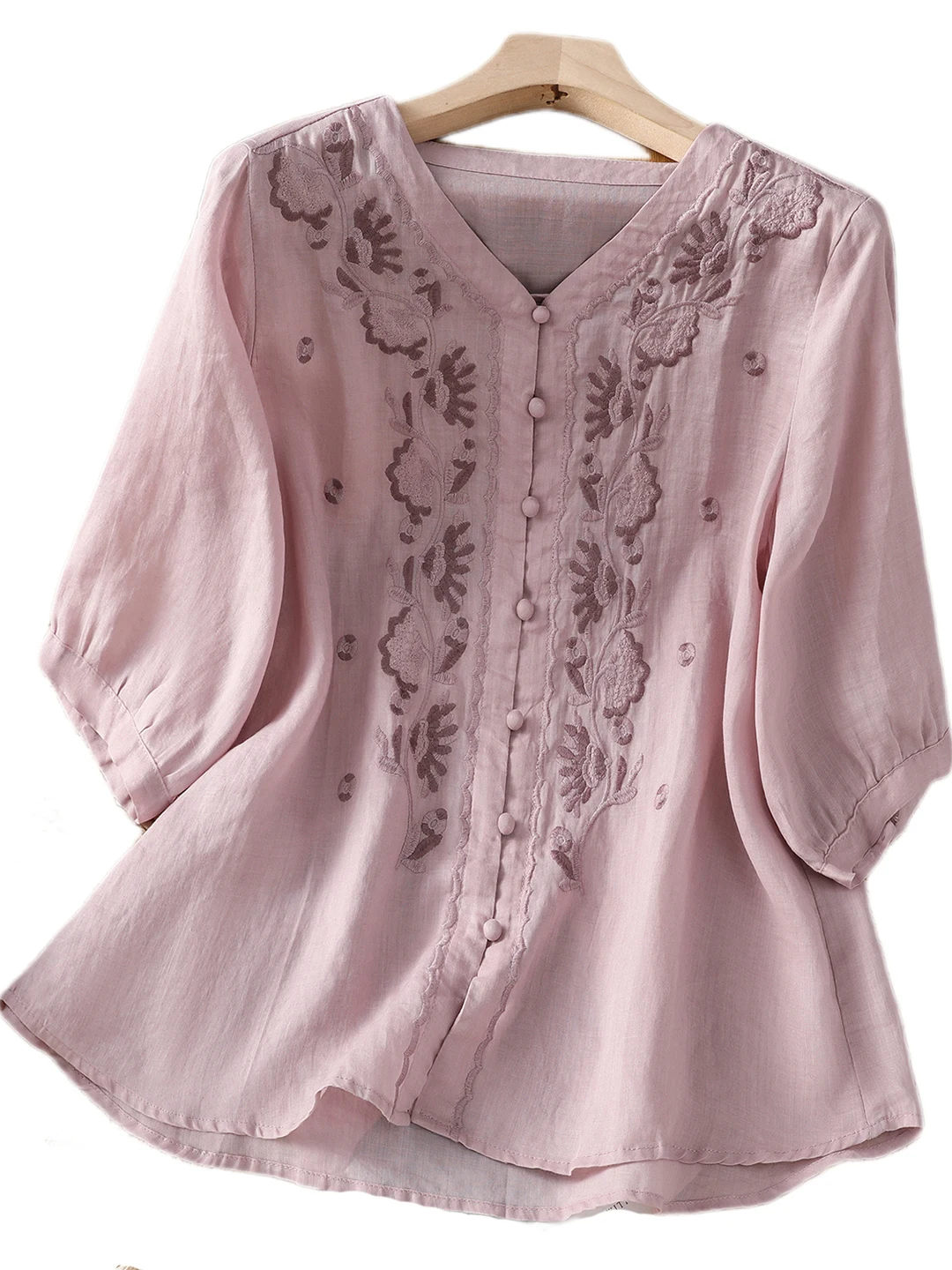 Женский летний свободный топ из хлопка и льна с вышивкой в китайском стиле в стиле ретро, V-Ne, топ пяти четвертей све