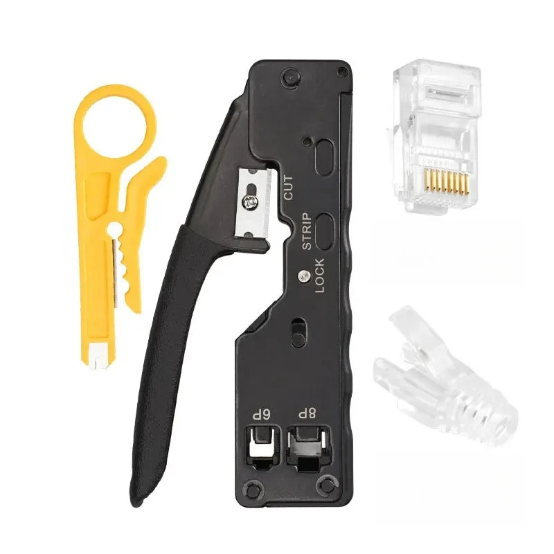

Crystal head sheath network tool wire stripper extrusion crimping line 8P6P through hole mesh wire pliers set