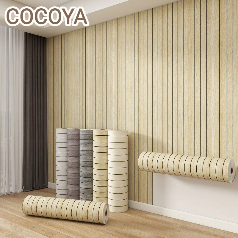 

Groove Faux Grille Peel and Stick Wallpaper Foam Wood Grain Self-Adhesive Wall Sticker TV Background Wall Decor 3D Wallpapers