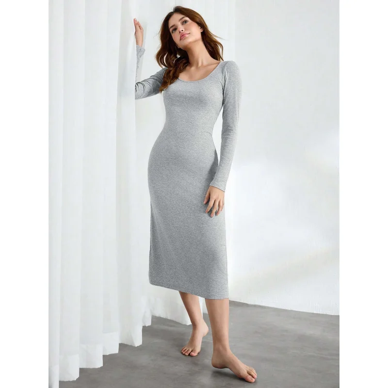 

YQ1-Independent Station Women's Fashion Simple Sexy Style Dress Autumn Winter Backless Subtle Design Mid-Length Dress