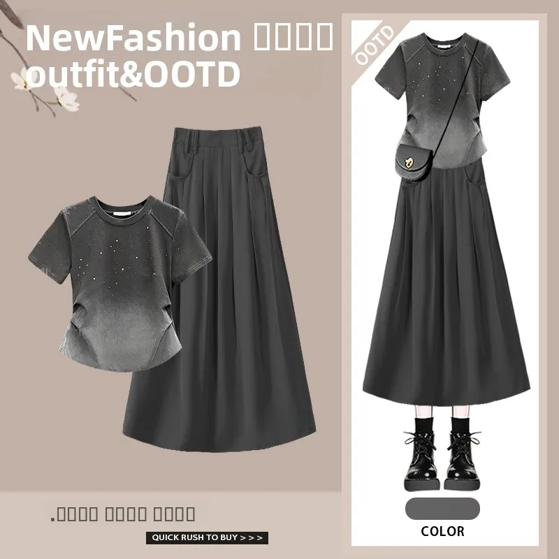 

Летний комплект, женская футболка adient ort Sve, юбка с высокой талией, комплект из футболки, модный эффект похудения