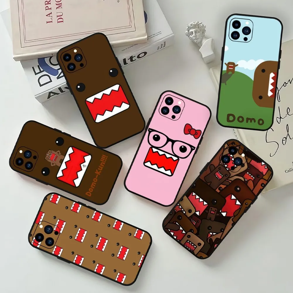 Cute D-Domo-Kun Phone Case For iPhone Mini 11 12 13 14 15 Pro XS Max X Plus SE XR Black Soft Shell