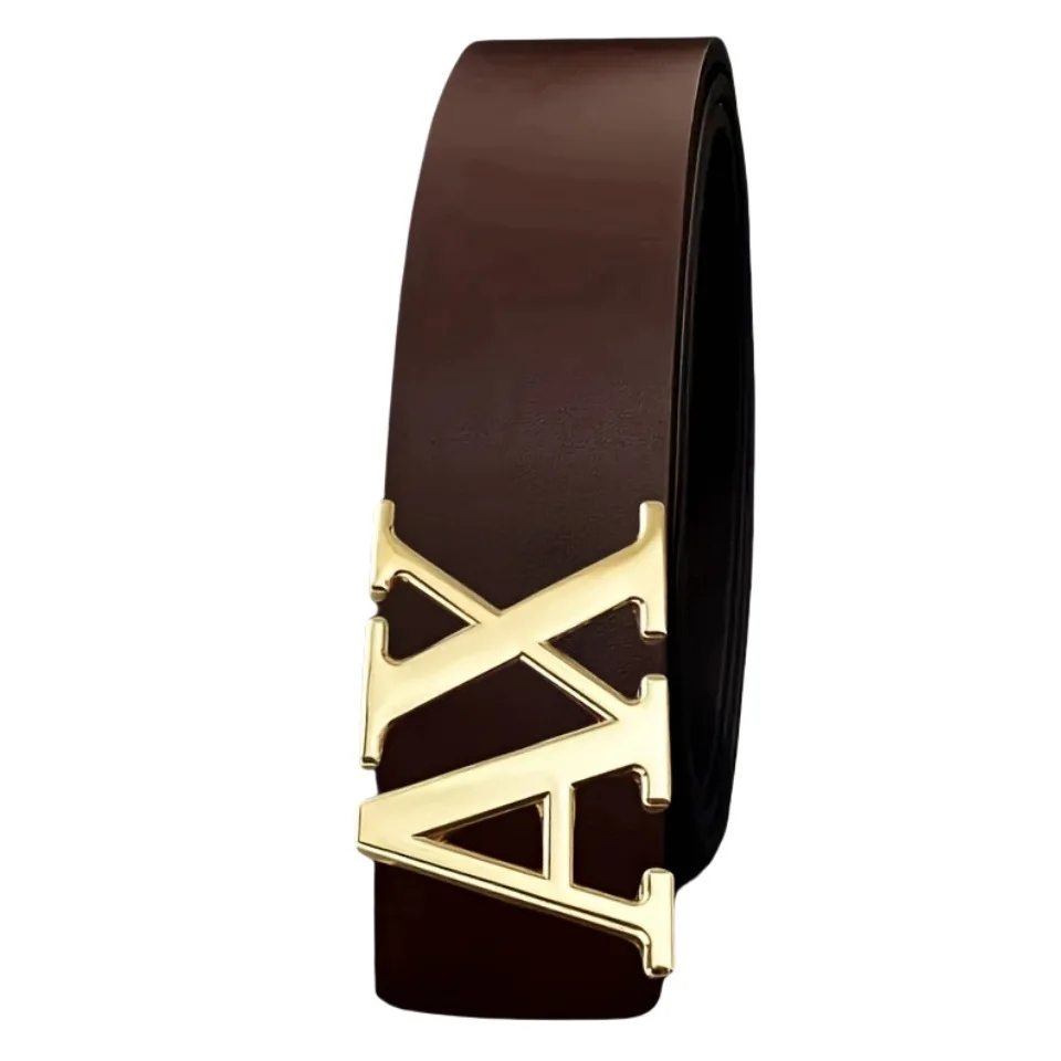 حزام بإبزيم تلقائي على الموضة للرجال بطول 3.5 سم من الجلد الطبيعي بعرض 3.5 سم، حزام ناعم ومخيط بالحصى للجينز، عصري