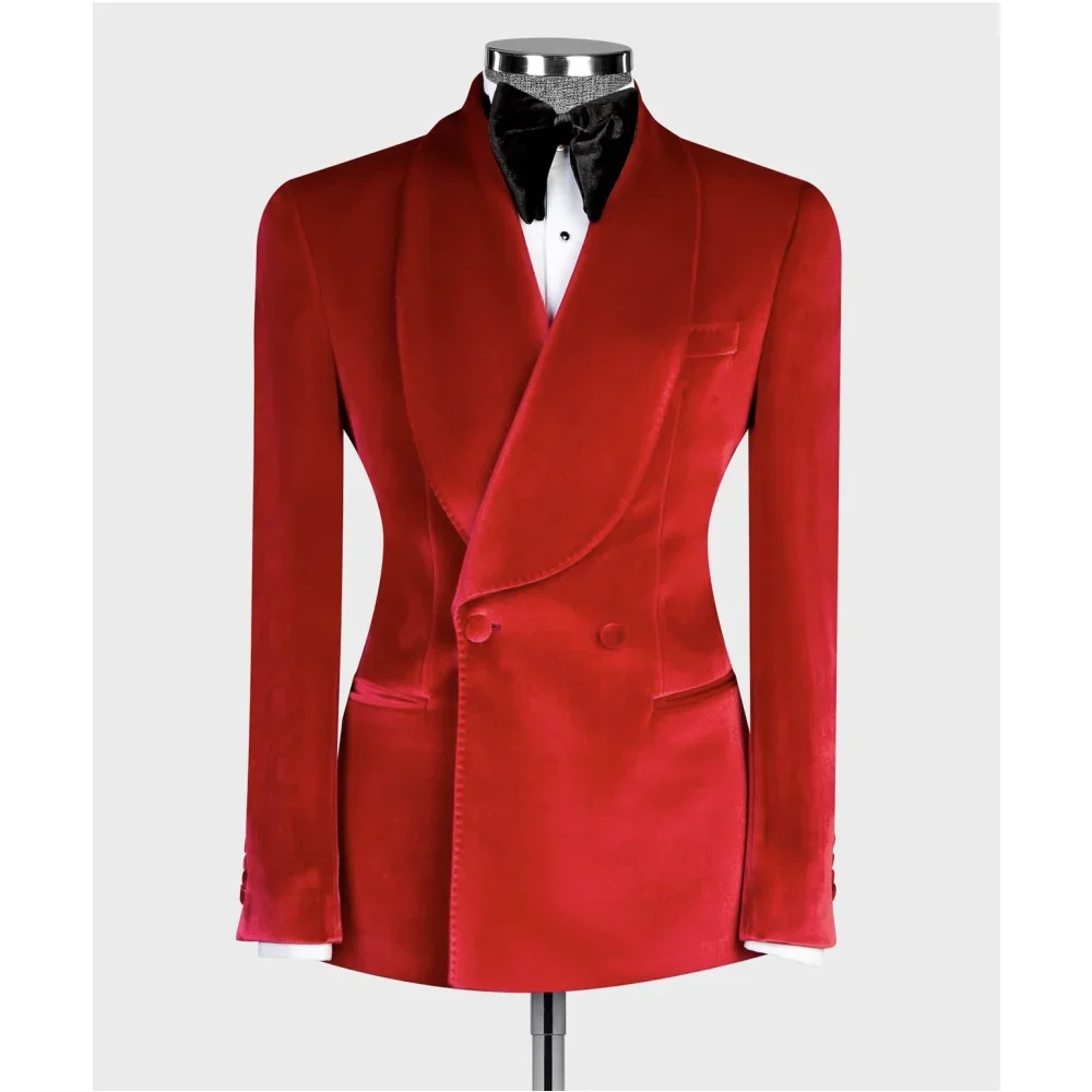 

Only Jacket 1PCS Luxury Men Blazer Red Velvet Prom Suit Smoking Shawl Lapel Set Wedding Party Formal Tuxedos