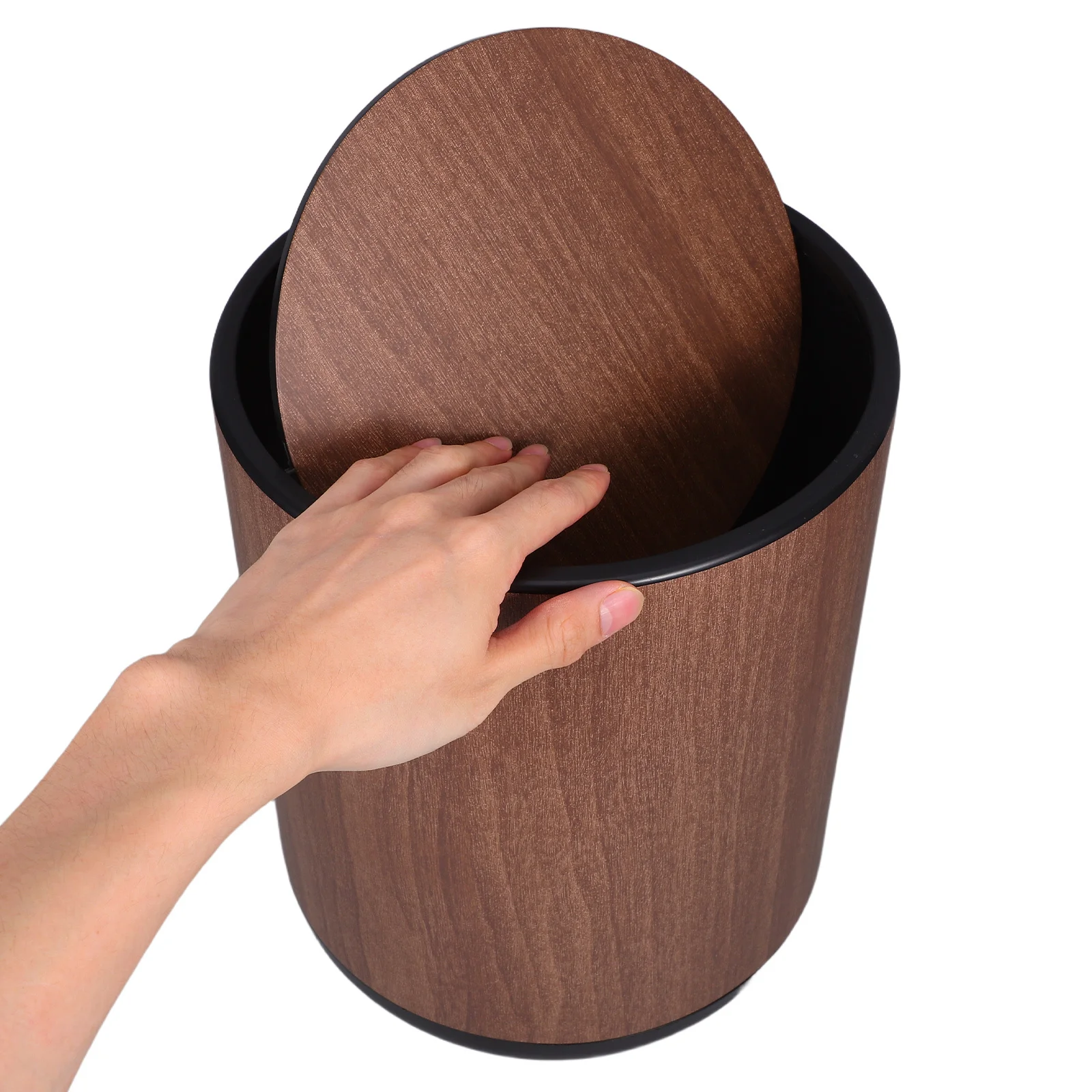 

Wood Grain Dual Flip Lid Trash Can Plastic Waste Bin for Home Office Bathroom Bedroom Garbage Bin Odor Minimizing