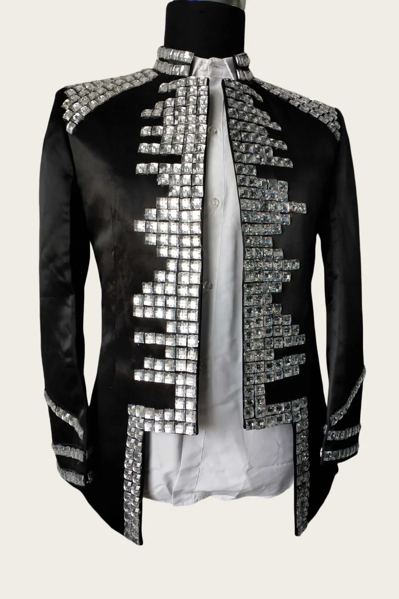 Costomized Men's Rhinestone Crystal Jacket Black Slim Sewn Drill Blazer  Men's Dancer Suit Outerwear Party Stage Coat Costume