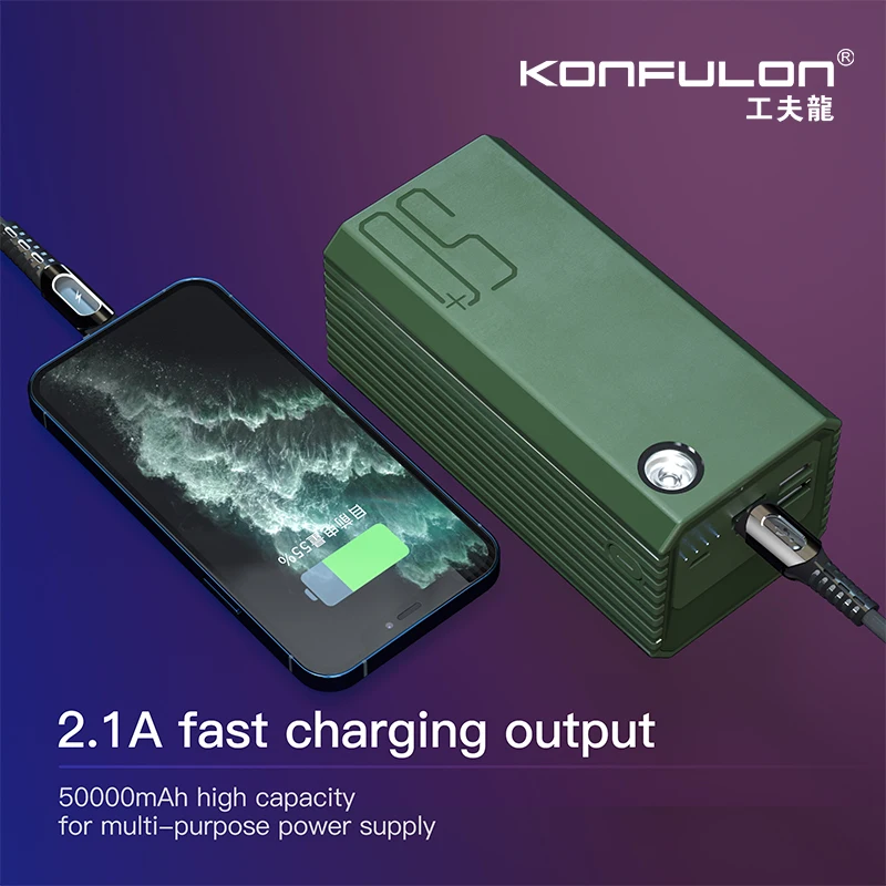 High Capacity Portable Power Bank with LED Headlights, Outdoor Camping External Battery Backup, 50000mAh