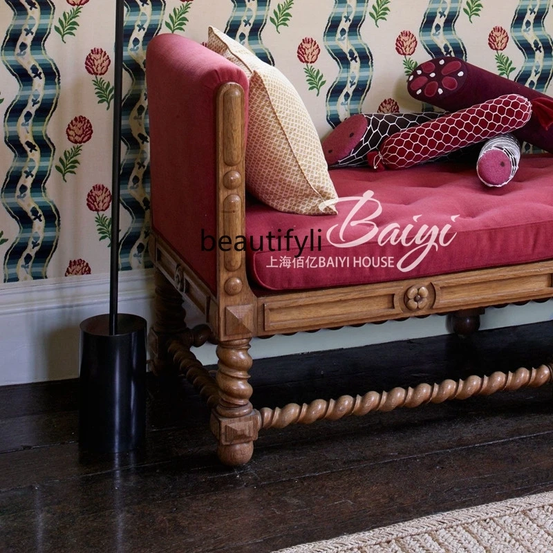 مقعد بجانب السرير مصنوع من الخشب الصلب الفرنسي القديم الأمريكي القديم المنحوت على شكل زهرة، مقعد تغيير الأحذية من الخشب الصلب الفرنسي القديم