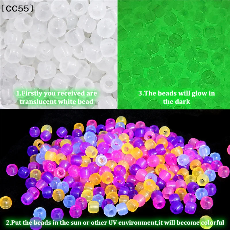 100pcs Color Changing UV Beads Mixed Color Glow In The Dark Beads DIY Jewelry Making Bracelets Necklace〔CC55〕