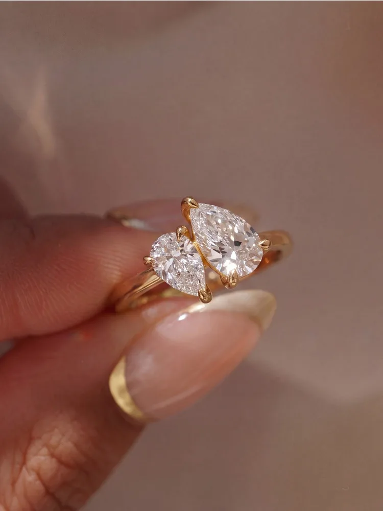 925 Sterling Silber Klassische Doppel-Wassertropfen-Form Weiße Zirkon-Ringe für Damen Verlobung Hochzeit Hochwertiger Edel-Schmuck – Detail 3