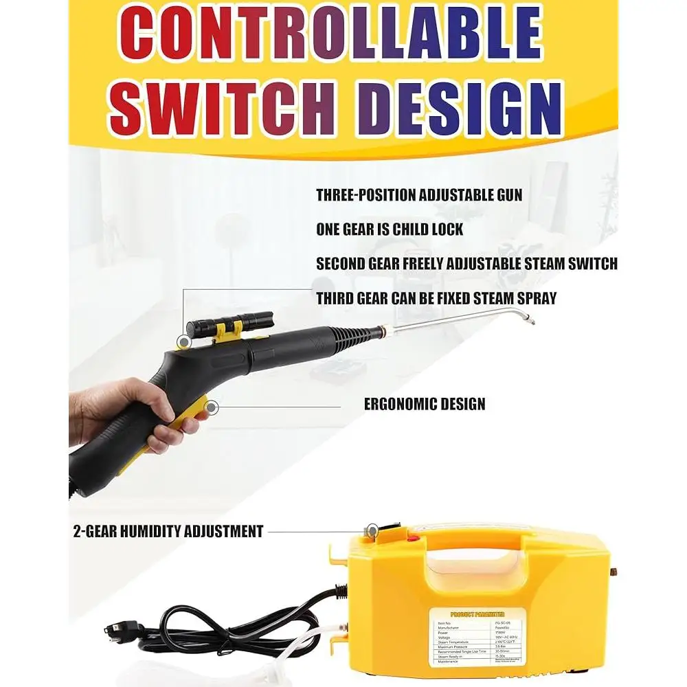 منظف بخار محمول بقوة 1700 وات، منظف محمول بالضغط العالي مع التحكم في الزناد 239 ℉   تسخين سريع 6 ملحقات فرشاة للاستخدام المنزلي