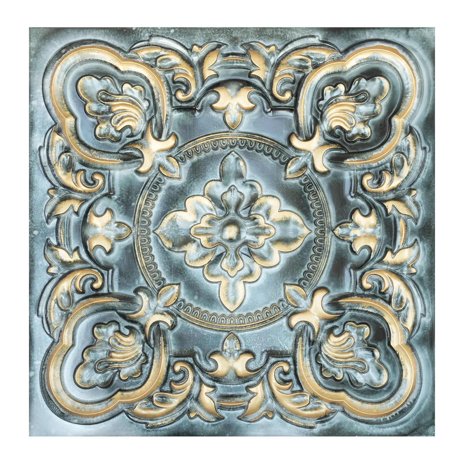 Pressed Tin Ceiling Tile, Art ceiling tiles, 3D embossed wall panels for Cafe PL30 Bluish gold 10pcs