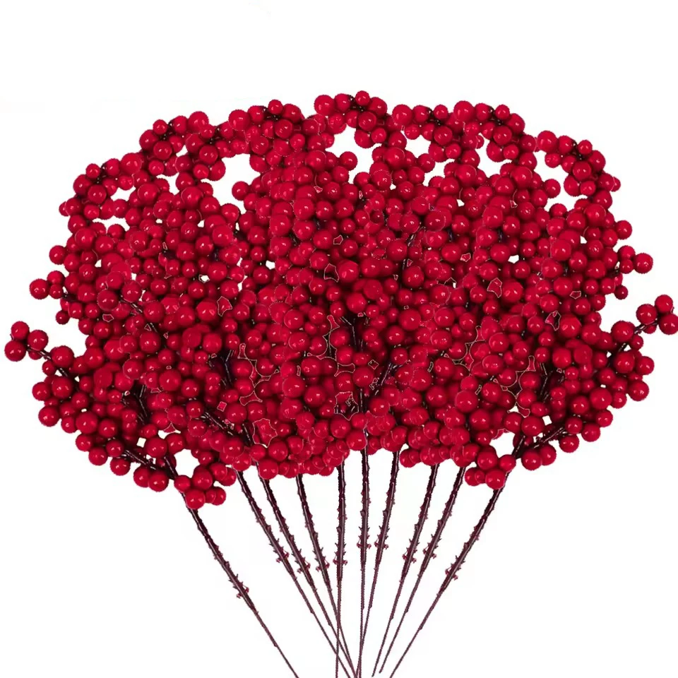 التوت زهرة اصطناعية الفاكهة التوت الأحمر محاكاة الكرز السداة التوت للمنزل عيد الميلاد الديكور DIY بها بنفسك هدية إكليل بالجملة