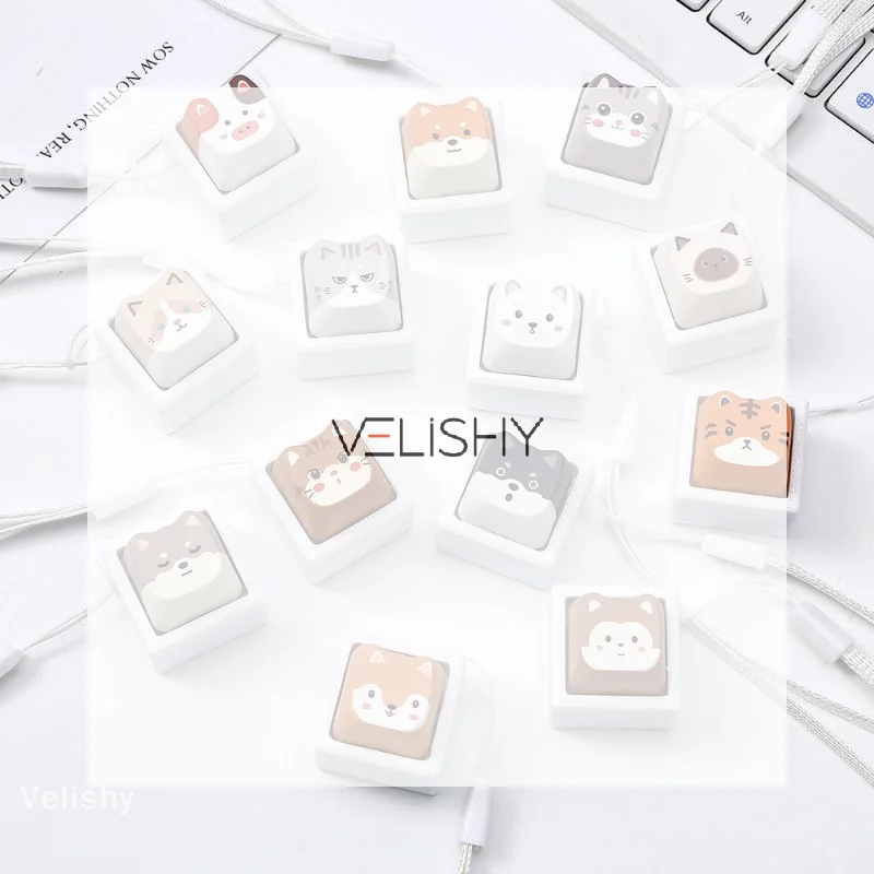 Cat Relax Button Keycap, Kawaii Cat Key Keyboard Fidget Toy for Friends Gift, Portable Fidget Keychain Fashion Bag Charm Cute
